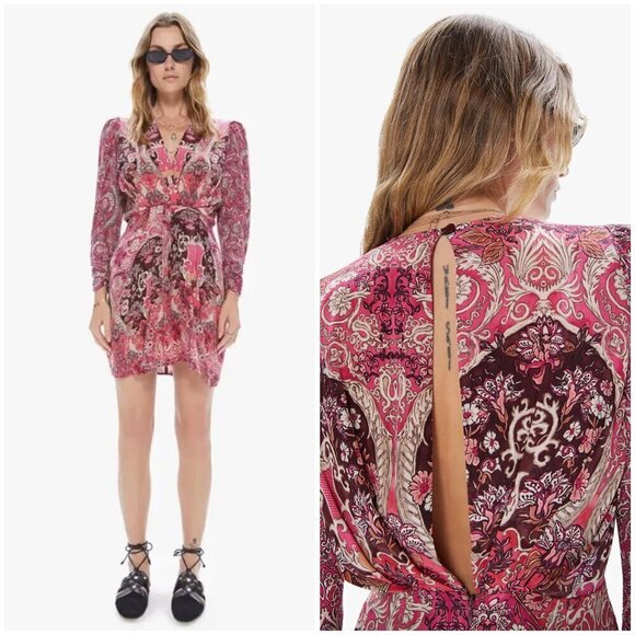 💕MARIA CHER💕 Rosario Short Dress ~ 100% Silk Besalu Pink Large L NWT - Picture 1 of 16